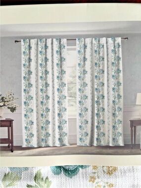 NWT Sanderson 2 pc Window Curtain Panels Hykenham Floral Blue Cotton 96" long